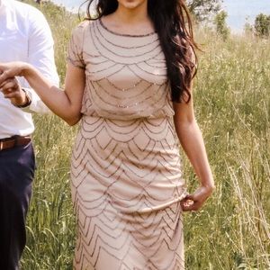 Adriana Pappell Beaded Short Sleeve Blouson Gown